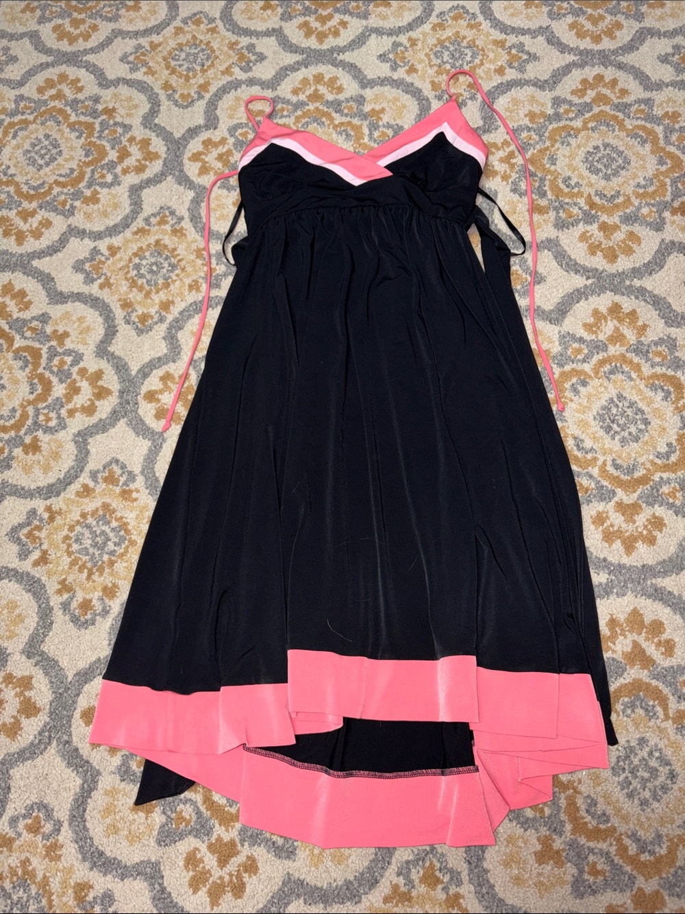 Black and salmon pink halter dress